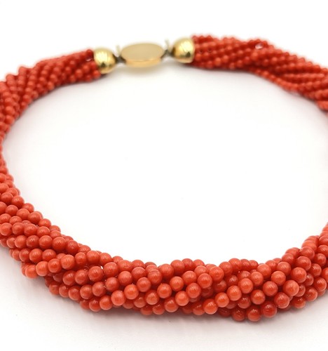 Collana torchon corallo rosso - collana,