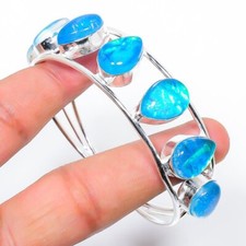 Bracciale etnico fatto a mano argento 925 pietra preziosa opale tripletta blu...