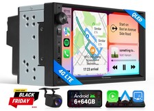 Double DIN Android 13 6+64 7" QLED Car Stereo GPS WiFi 4G Wireless Apple CarPlay