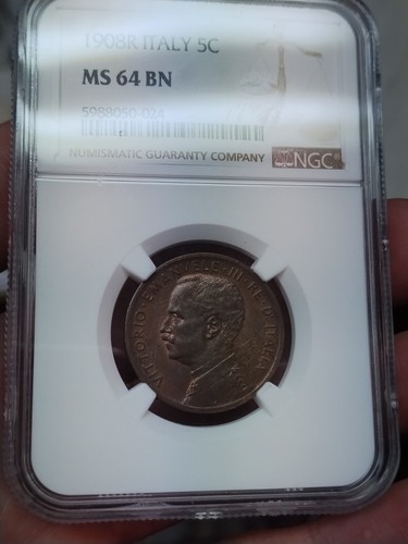 Italia 1908r centesimi - 5, ngc