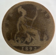 1892 Victoria One Penny Coin |