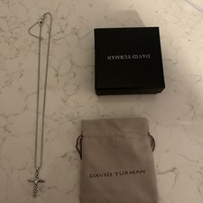 Ciondolo croce cavo sterling David Yurman con scatola catena 3 mm collana 19 pollici donna 