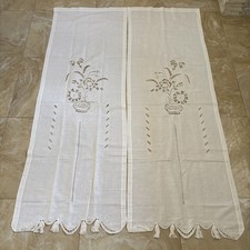 2ª coppia Di Tende Con Vaso Di Fiori Ricamato 175 × 58 Cm Lino E Cotone
