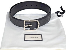 Gucci cintura uomo donna belt Guccissima pelle nero - argento taglia 90 