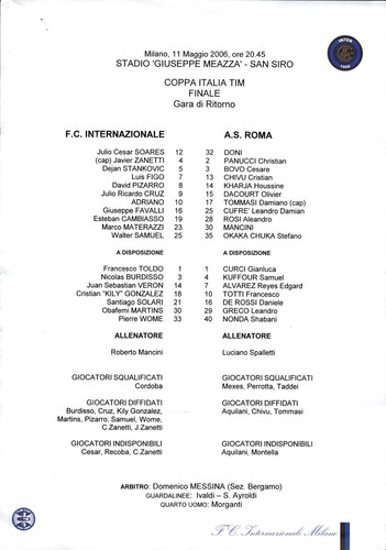 Distinta gara inter roma - gara, inter-roma