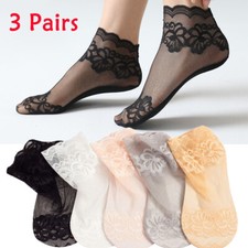 Calzini Da Donna In Pizzo Floreale A Rete Trasparente Calzini Corti Elastici ☆