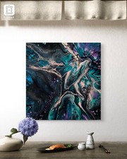 Quadro moderno colori acrilici fluid art 30x30 senza cornice "Universo"