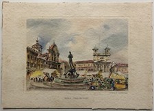 vintage STAMPA MARIO CARRARO LAI LINEE AEREE ITALIANE AQUILA PIAZZA DEL DUOMO