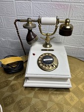 Telefono vintage anni 60 girevole bianco legno ottone vittoriano
