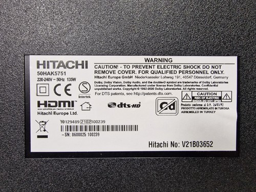 Hitachi 50hak5751 parts - tv,