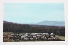 Rudolf Distler (nato 1946), insegna. Litografia a colori, paesaggio notturno, 1978