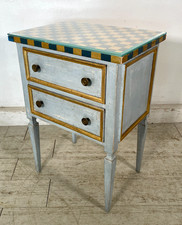 COMODINO LEGNO DIPINTO SCACCHI