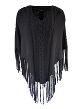 Scialle Poncho Burberry Cape Nero Lana Merino Cashmere S M L XL 6 8 10 12 14