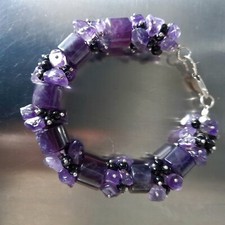 BRACCIALE DONNA CILINDRI DI AMETISTA E ARGENTO, ZODIACO PESCI
