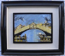 Remo BRINDISI (Roma 1918 Lido Spina 1996) Ponte di Rialto Olio su ceramica 30x40