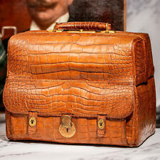 Eccezionale borsa da viaggio antica edoardiana in pelle di coccodrillo Gladstone