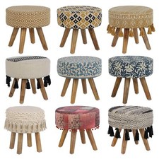 Sgabello imbottito in tessuto pouf poggiapiedi rotondo da ingresso vari modelli