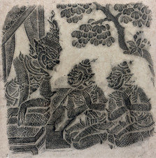 Vintage Buddhist Ramakien Siamese Thai Temple Rubbing Rare Asian Traditional Art