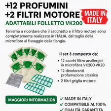 FOLLETTO VK200 220S 12 SACCHI +12 PROFUMINI +2 FILTRI MOTORE MADE IN ITALY COMP