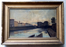 ANTICO QUADRO OLIO TELA ATTR. Achille Cattaneo VEDUTA DARSENA PORTA TICINESE 800