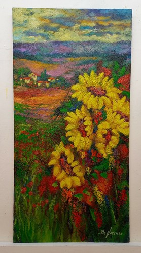 Quadro paesaggio girasoli - girasoli, olio