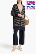 RRP€1993 BRUNELLO CUCINELLI Cardigan in cashmere e lana taglia M a righe scollo a Y profondo