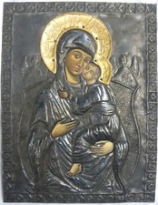 Antica ICONA russa con RIZA RUSSIA Madonna con Bambino cm 34x27 XIX secolo '800