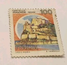 Francobollo storico Castello Aragonese Ischia ITALIA 100 Lire