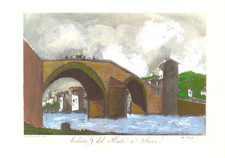 PONTE A SIEVE  c/o  Pontassieve ,  grande  stampa dipinta a mano + PASSEPARTOUT