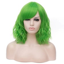 Parrucca donna corta verde ricci ondulati capelli sintetici cosplay parrucca + berretto parrucca
