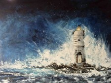 Sardegna Dipinto Olio Faro Mangiabarche