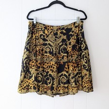 Gonna donna Versace stampa barocco giallo/nero 100% seta plissettata, taglia 46/12