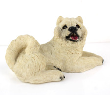 CANE CHOW CHOW Piccola Statua Scultura in Resina Vintage Bianco Soprammobile