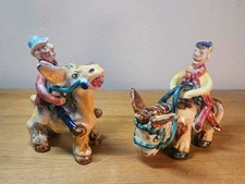 2 Figurine vintage anni 50 Vietri ceramica asino con cavalieri Dolker Gambone Italia