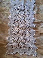 Mini Runner  Bianco cotone lavorazione a filet all'uncinetto vintage 70x30 Circa