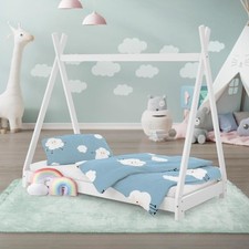 Lettino per bambini tenda indiana in legno bianco culla rete a doghe 140 x 70 cm