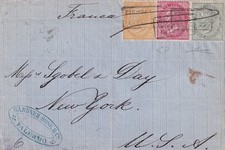 1875 Lettera tricolore Piroscafi Postali Interno unico annullatore per New York