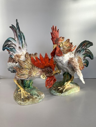 Coppia scultura ceramica galli - ceramica,