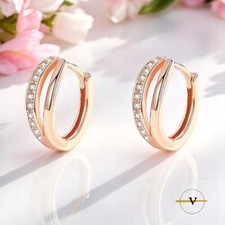 ORECCHINI DONNA A CERCHIO ZIRCONI BIANCHI IN ARGENTO 925 RODIATO ORO ROSA 18 K