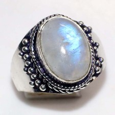 Anello ovale pietra di luna arcobaleno argento 925 placcato US 9 vendita veloce regalo GW