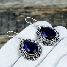 Zaffiro Blu Lab-Created Gemma Mano Gioielli 925 Orecchini Argento Sterling
