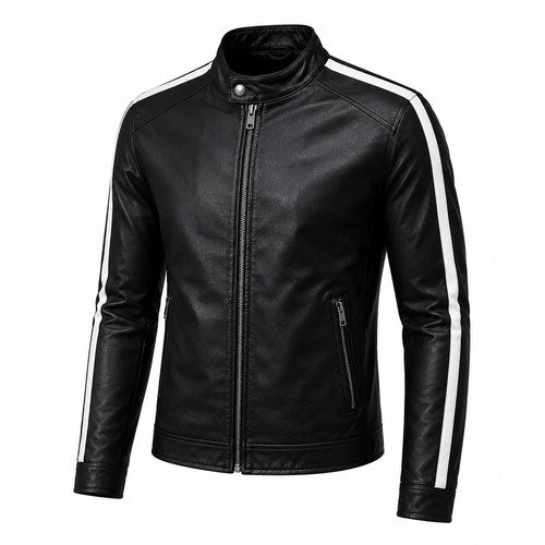 Giacca biker uomo pelle - , nera