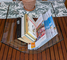 portariviste vintage magazine rack FIAM vetro glass base in acciaio steel base