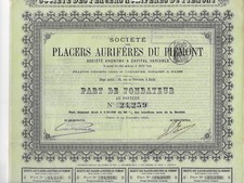 1888 *  MINIERE D'ORO STORICHE DEL PIEMONTE * CERTIFICATO DOC ORIGINALE D'EPOCA 