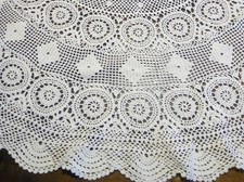 ANTICA TOVAGLIA COTONE ALL'UNCINETTO PER TAVOLO ROTONDO - 1950