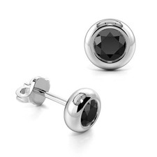 Orecchino rotondo con lunetta brillante da 1,0 pezzi, perno con diamanti neri...