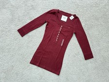 T-shirt donna Abercrombie & Fitch manica 3/4 bordeaux Henley nuova con etichette vintage taglia M