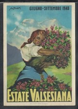 Cartolina Estate Valsesiana Giugno Settembre 1948 illustratore AB512