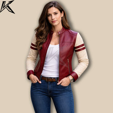 Giacca donna pelle rossa panna