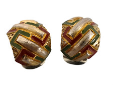 Orecchini vintage Pierre Cardin a clip rosso verde argento smalto metallo oro